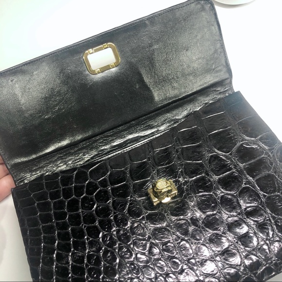 Chic clutch vintage croc embossed dual-sided gold clasps 9”x7” - Picture 6 of 11